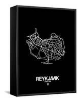 Reykjavik Street Map Black-NaxArt-Framed Stretched Canvas