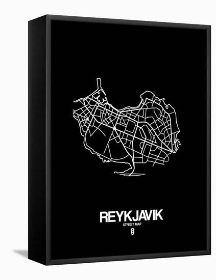 Reykjavik Street Map Black-NaxArt-Framed Stretched Canvas