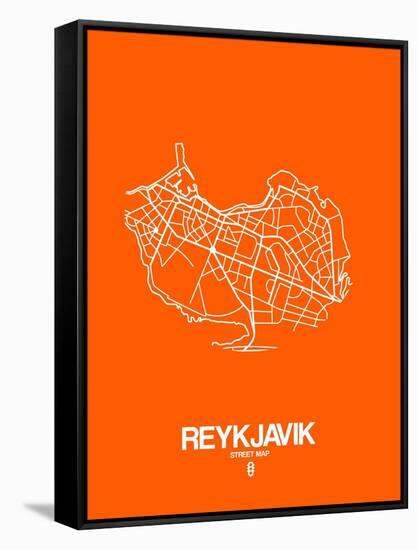 Reykjavik Street Map Orange-NaxArt-Framed Stretched Canvas