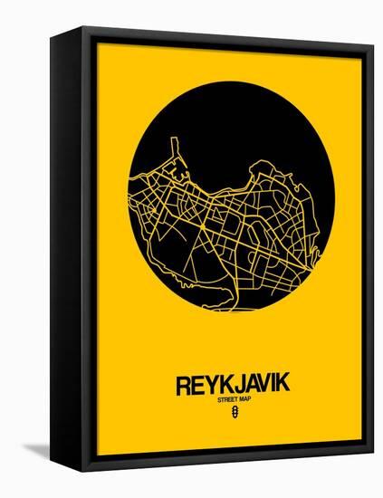 Reykjavik Street Map Yellow-NaxArt-Framed Stretched Canvas