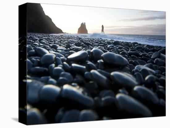 Reynisdrangar Rock Formations and Black Beach, Vik, Iceland-Peter Adams-Stretched Canvas