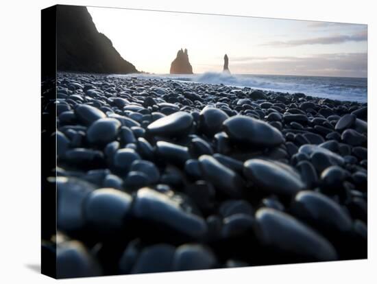 Reynisdrangar Rock Formations and Black Beach, Vik, Iceland-Peter Adams-Stretched Canvas