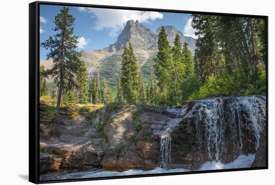 Reynolds Mountain and Virginia Falls, Glacier National Park, Montana, USA-Roddy Scheer-Framed Stretched Canvas