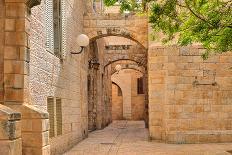 Narrow Cobbled Street among Traditional Stoned Houses of Jewish Quarter at Old Historic Part of Jer-rglinsky-Photographic Print