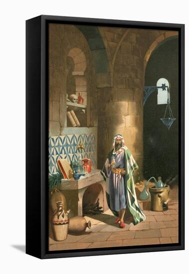 Rhases in His Chemical Laboratory in Baghdad-J. Serra-Framed Stretched Canvas