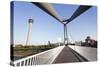 Rheinturm Tower and Frank Gehry Buildings at Media Harbour (Medienhafen)-Markus Lange-Stretched Canvas