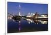 Rheinturm Tower and Gehry Buildings at Dusk, Media Harbour, Dusseldorf, North Rhine Westphalia-null-Framed Photographic Print