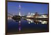 Rheinturm Tower and Gehry Buildings at Dusk, Media Harbour, Dusseldorf, North Rhine Westphalia-null-Framed Photographic Print