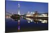 Rheinturm Tower and Gehry Buildings at Dusk, Media Harbour, Dusseldorf, North Rhine Westphalia-null-Stretched Canvas