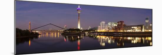 Rheinturm Tower and Gehry Buildings at Dusk, Media Harbour, Dusseldorf, North Rhine Westphalia-null-Mounted Photographic Print