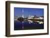 Rheinturm Tower and Gehry Buildings at Dusk, Media Harbour, Dusseldorf, North Rhine Westphalia-null-Framed Photographic Print