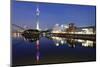 Rheinturm Tower and Gehry Buildings at Dusk, Media Harbour, Dusseldorf, North Rhine Westphalia-null-Mounted Photographic Print