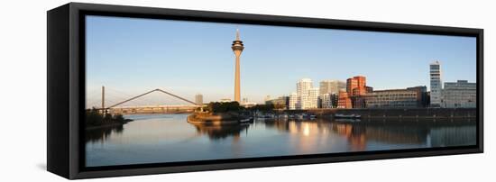 Rheinturm Tower with Neuer Zollhof Buildings at Media Harbour, Dusseldorf-null-Framed Stretched Canvas