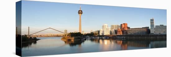 Rheinturm Tower with Neuer Zollhof Buildings at Media Harbour, Dusseldorf-null-Stretched Canvas