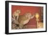 Rhesus Macaque Monkey Mother and Baby on Ancient Shrine-Peter Barritt-Framed Photographic Print