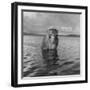 Rhesus Monkey Sitting in Water Up to His Chest-Hansel Mieth-Framed Photographic Print