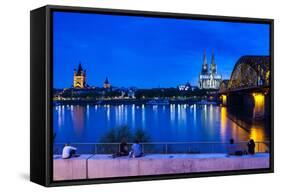 Rhine Bridge and Cathedral of Cologne Above the River Rhine at Night-Michael Runkel-Framed Stretched Canvas