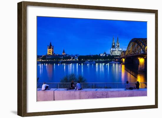 Rhine Bridge and Cathedral of Cologne Above the River Rhine at Night-Michael Runkel-Framed Photographic Print