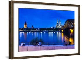 Rhine Bridge and Cathedral of Cologne Above the River Rhine at Night-Michael Runkel-Framed Photographic Print