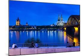 Rhine Bridge and Cathedral of Cologne Above the River Rhine at Night-Michael Runkel-Mounted Photographic Print