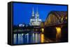Rhine Bridge and Cathedral of Cologne Above the River Rhine at Night-Michael Runkel-Framed Stretched Canvas