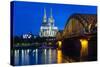 Rhine Bridge and Cathedral of Cologne Above the River Rhine at Night-Michael Runkel-Stretched Canvas