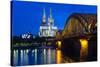 Rhine Bridge and Cathedral of Cologne Above the River Rhine at Night-Michael Runkel-Stretched Canvas