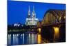 Rhine Bridge and Cathedral of Cologne Above the River Rhine at Night-Michael Runkel-Mounted Photographic Print
