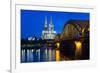 Rhine Bridge and Cathedral of Cologne Above the River Rhine at Night-Michael Runkel-Framed Photographic Print