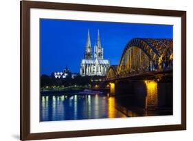 Rhine Bridge and Cathedral of Cologne Above the River Rhine at Night-Michael Runkel-Framed Photographic Print