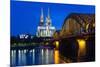 Rhine Bridge and Cathedral of Cologne Above the River Rhine at Night-Michael Runkel-Mounted Photographic Print