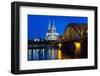 Rhine Bridge and Cathedral of Cologne Above the River Rhine at Night-Michael Runkel-Framed Photographic Print