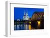 Rhine Bridge and Cathedral of Cologne Above the River Rhine at Night-Michael Runkel-Framed Photographic Print