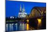 Rhine Bridge and Cathedral of Cologne Above the River Rhine at Night-Michael Runkel-Mounted Photographic Print