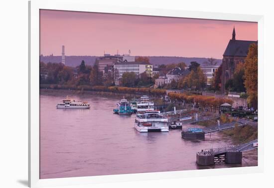 Rhine riverfront at dusk, Bonn, North Rhine-Westphalia, Germany-null-Framed Photographic Print