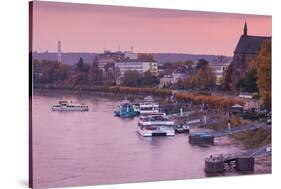 Rhine riverfront at dusk, Bonn, North Rhine-Westphalia, Germany-null-Stretched Canvas