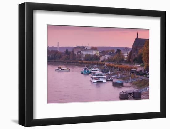 Rhine riverfront at dusk, Bonn, North Rhine-Westphalia, Germany-null-Framed Photographic Print