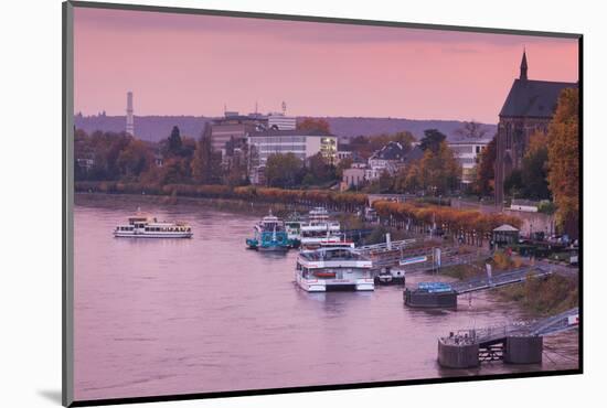 Rhine riverfront at dusk, Bonn, North Rhine-Westphalia, Germany-null-Mounted Photographic Print