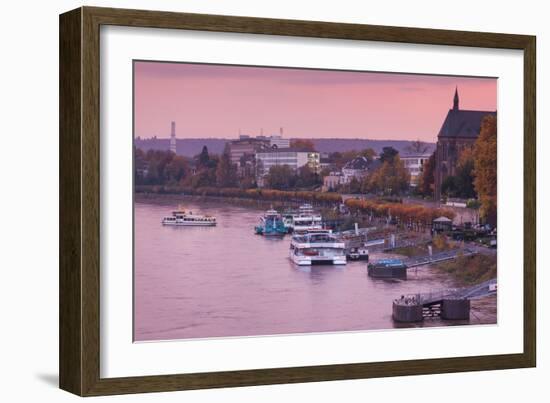 Rhine riverfront at dusk, Bonn, North Rhine-Westphalia, Germany-null-Framed Photographic Print