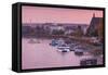 Rhine riverfront at dusk, Bonn, North Rhine-Westphalia, Germany-null-Framed Stretched Canvas