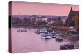 Rhine riverfront at dusk, Bonn, North Rhine-Westphalia, Germany-null-Stretched Canvas