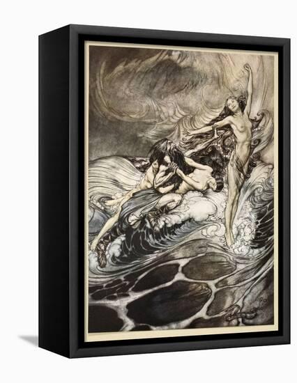Rhinemaidens obtain possession of ring, illustration from 'Siegfried and the Twilight of Gods'-Arthur Rackham-Framed Stretched Canvas