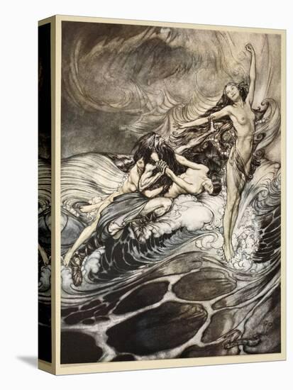 Rhinemaidens obtain possession of ring, illustration from 'Siegfried and the Twilight of Gods'-Arthur Rackham-Stretched Canvas