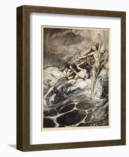 Rhinemaidens obtain possession of ring, illustration from 'Siegfried and the Twilight of Gods'-Arthur Rackham-Framed Giclee Print