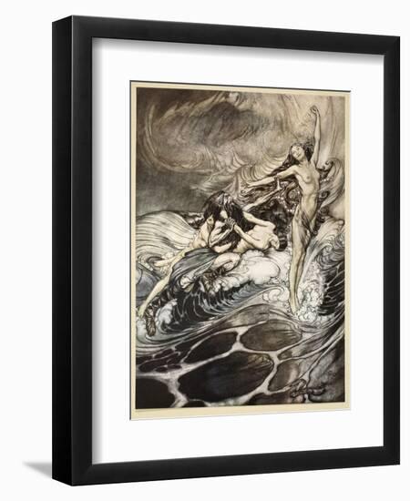 Rhinemaidens obtain possession of ring, illustration from 'Siegfried and the Twilight of Gods'-Arthur Rackham-Framed Giclee Print