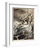 Rhinemaidens obtain possession of ring, illustration from 'Siegfried and the Twilight of Gods'-Arthur Rackham-Framed Giclee Print