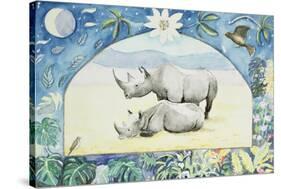 Rhino (Month of February from a Calendar)-Vivika Alexander-Stretched Canvas