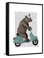 Rhino on Moped-Fab Funky-Framed Stretched Canvas