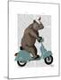 Rhino on Moped-Fab Funky-Mounted Art Print