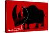 Rhino with a White Portable Music Device and Headphones-Complot-Stretched Canvas